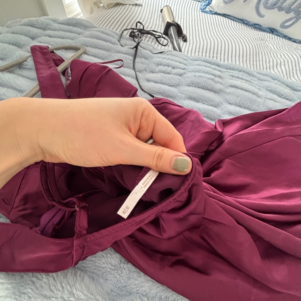 Magenta Satin Mini Dress - Picture 3 of 4